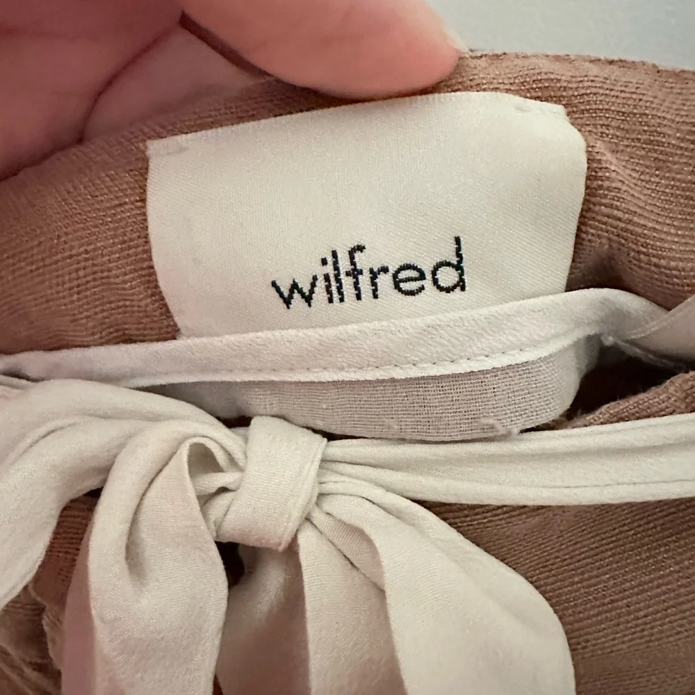 ARITZIA WILFRED 6 Earthy pink linen bland tie waist hidden buttonfly crop jogger